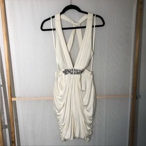M BCBG CREAM Backless  Mini Dress w/ Jewels